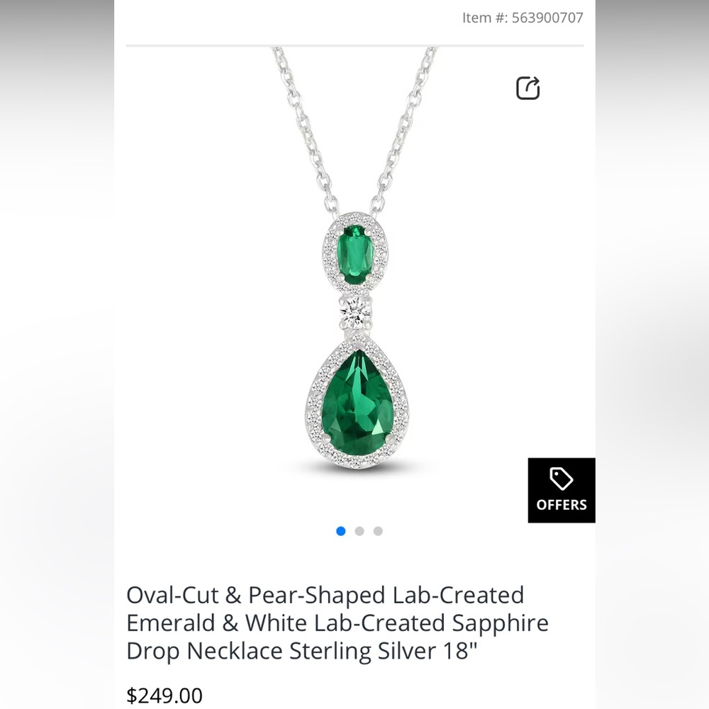 Oval-Cut & Pear-Shaped Lab-Created Emerald Necklace NWOB